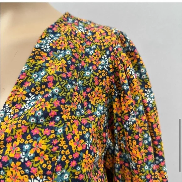 Free People I Found You Printed Blouse Floral Mustard Boho Size Small - Picture 5 of 6